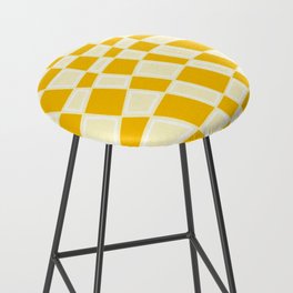 Abstract Retro Swirl Curvy Checkerboard Square Pattern Design // Yellow Mustard Colors Bar Stool
