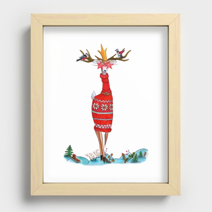 Fashion Christmas Deer 8 Recessed Framed Print