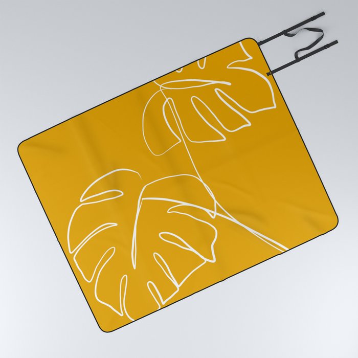 Monstera minimal - yellow Picnic Blanket