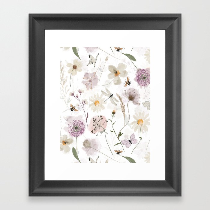 Cute Watercolor Spring Flowers Meadow Framed Art Print