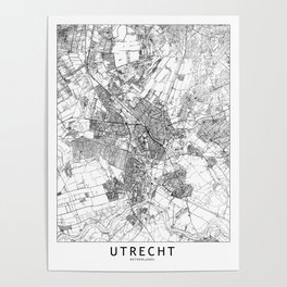 Utrecht White Map Poster