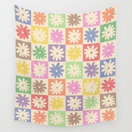 Colorful Flower Checkered Pattern Wall Tapestry