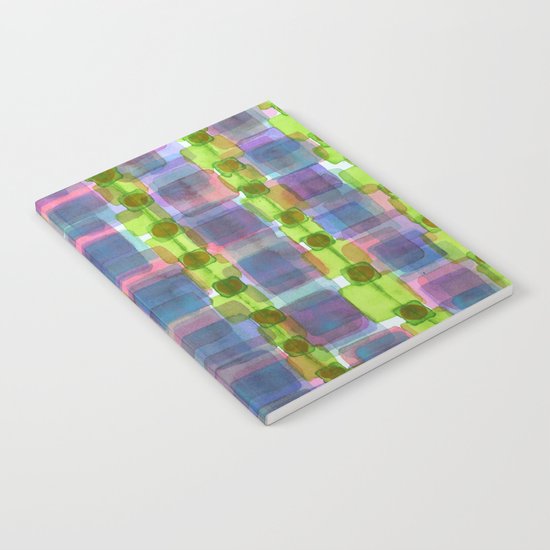 Purple Square Rows with Fluorescent Green Strips Notebook