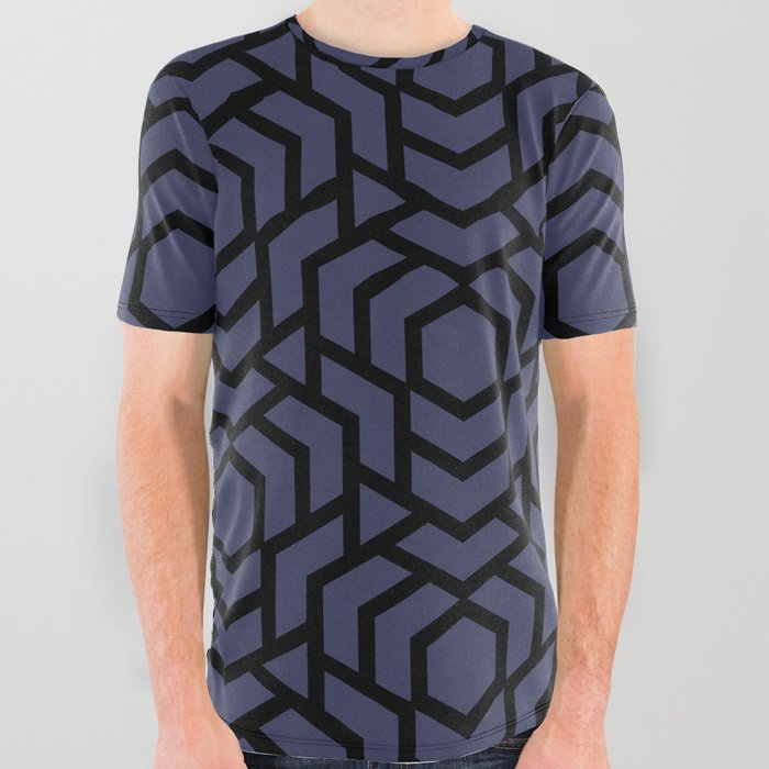 Black and Navy Tessellation Line Pattern 38 Pairs DE 2022 Trending Color Singing the Blues DET576 All Over Graphic Tee