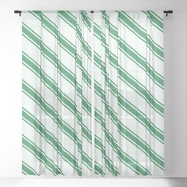 [ Thumbnail: Mint Cream & Sea Green Colored Lined/Striped Pattern Sheer Curtain ]
