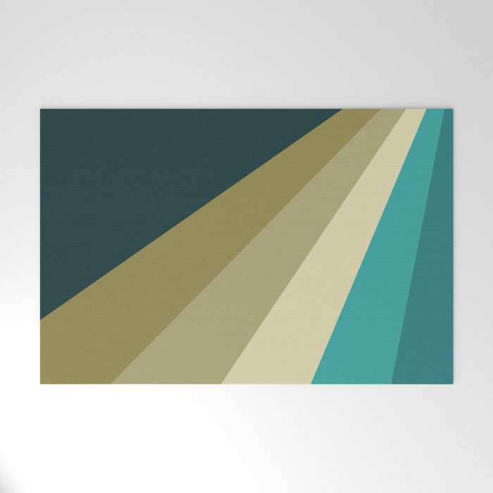 Green and blue diagonal retro stripes Welcome Mat