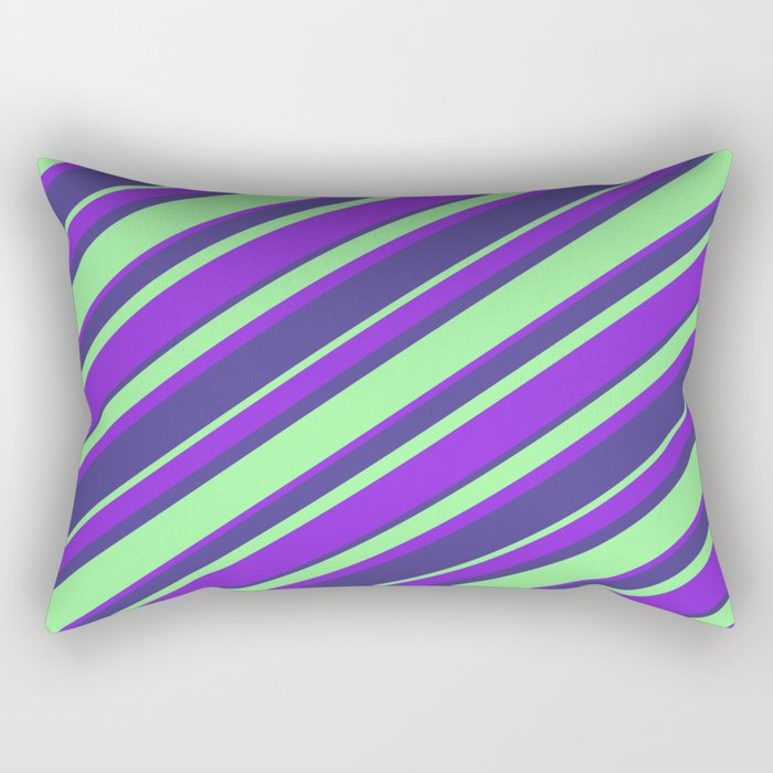 Purple, Dark Slate Blue & Green Colored Striped/Lined Pattern Rectangular Pillow