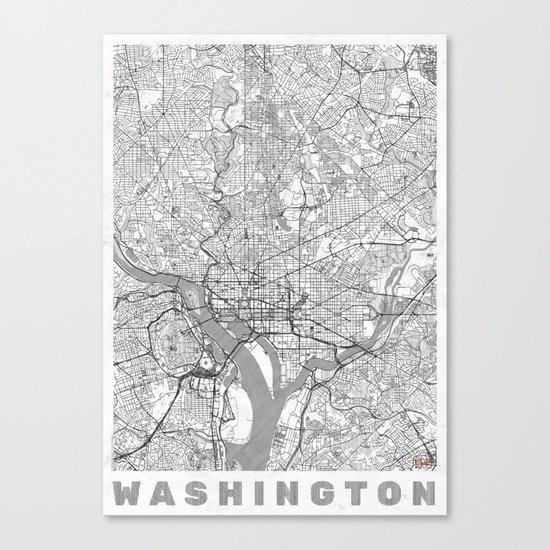 Washington Map Line Canvas Print