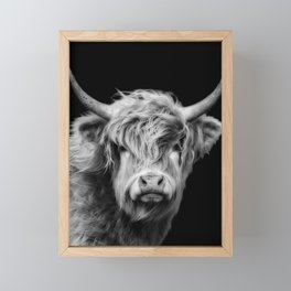 Highland Cow Black And White Framed Mini Art Print