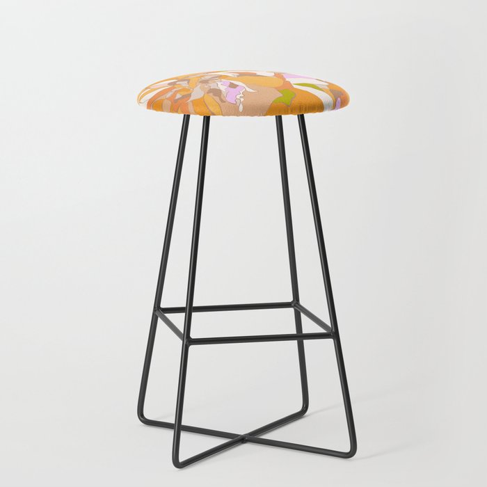 Maxi Boho Floral Pattern - 1 - Orange Neutral Bar Stool