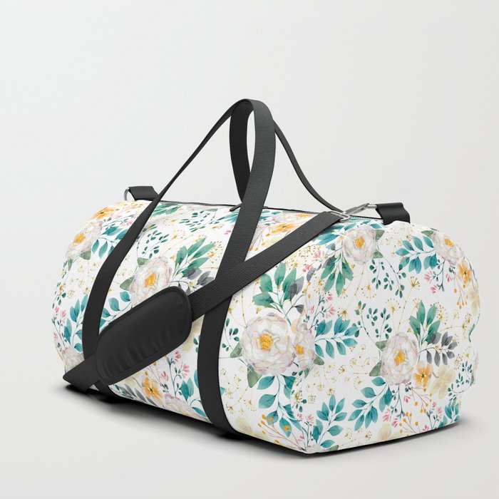 Botanical pink teal white orange floral arrangements Duffle Bag