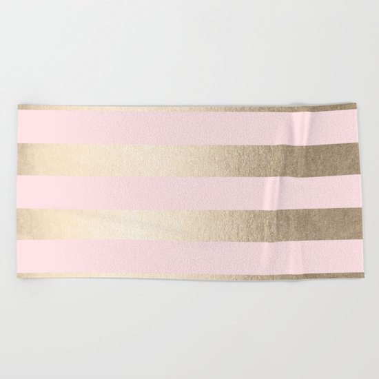 Simply Striped in White Gold Sands and Flamingo Pink Beach Towel