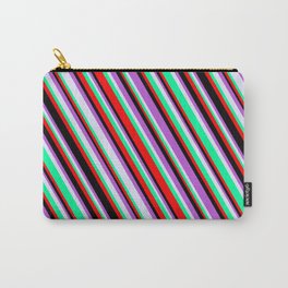[ Thumbnail: Lavender, Green, Red, Black & Orchid Colored Lines/Stripes Pattern Carry-All Pouch ]