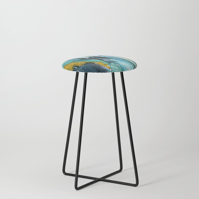 Splash: a vibrant mixed media piece in blues and yellows Counter Stool