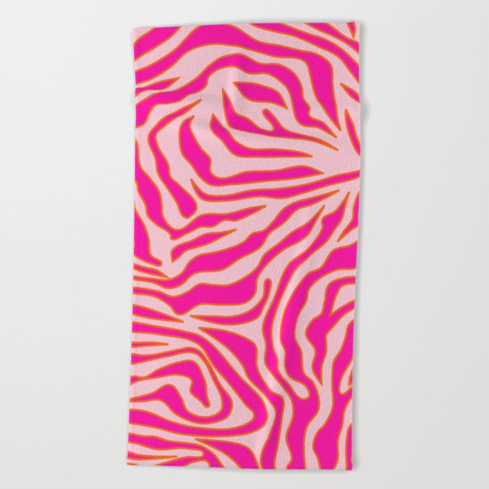 Zebra Print Pink And Orange Zebra Stripes Wild Animal Print Preppy Decor Modern Zebra Pattern Beach Towel