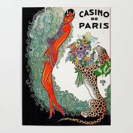 Roaring twenties Ziegfeld Follies Parisian Josephine Baker Casino de Paris performance African American cabaret vintage poster Poster