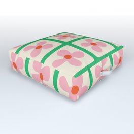 Retro Flowers Pattern - Green Pink Outdoor Floor Cushion