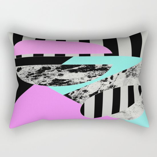 Abstract Geometric Semi Circles In Block Pink, Balck And White And Stripes Rectangular Pillow