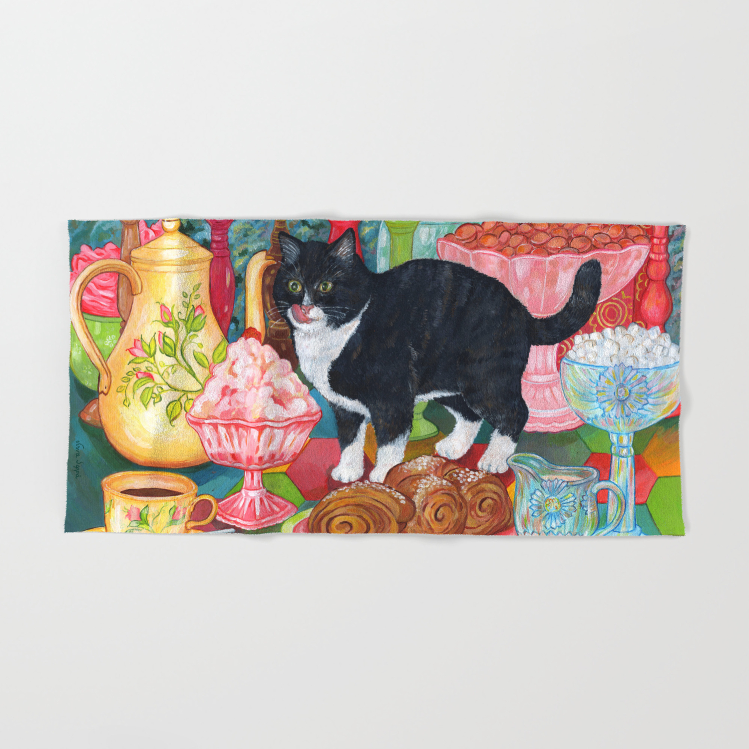 Tea For Two For A Cat And You Hand Bath Towel By Innokasmedia