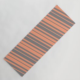 [ Thumbnail: Light Salmon and Grey Colored Striped/Lined Pattern Yoga Mat ]