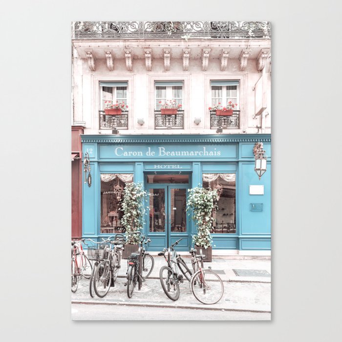 Paris Blue Architecture Bike Photography Canvas Print