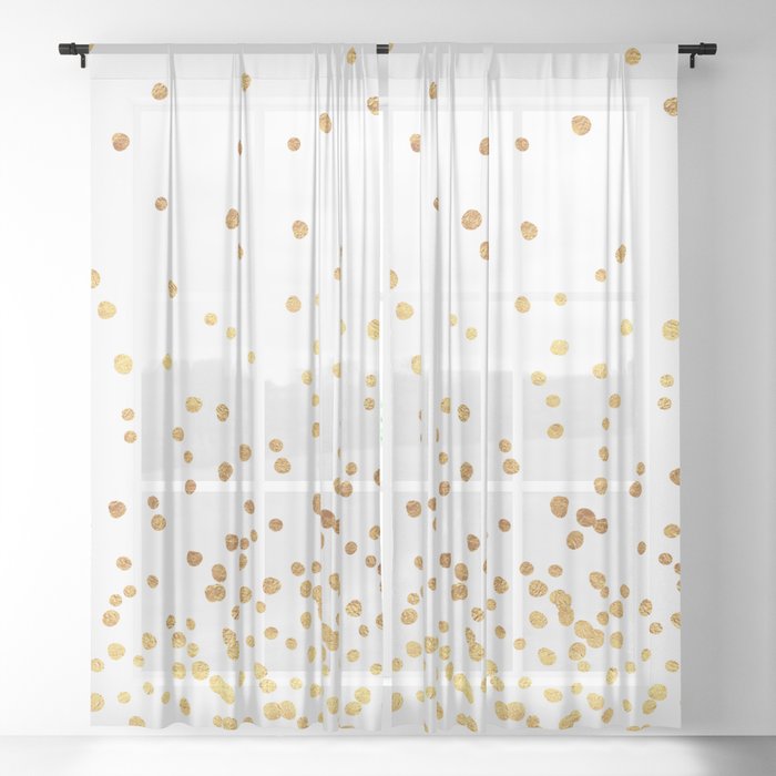 Floating Dots Gold On White Sheer, Gold Polka Dot Sheer Curtains With Lights
