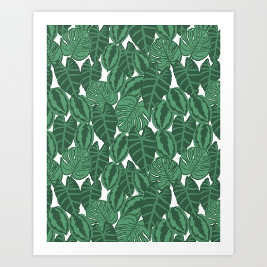 Botanical tropical pattern leaves painting watercolor free spirit boho modern pattern garden house Art Print