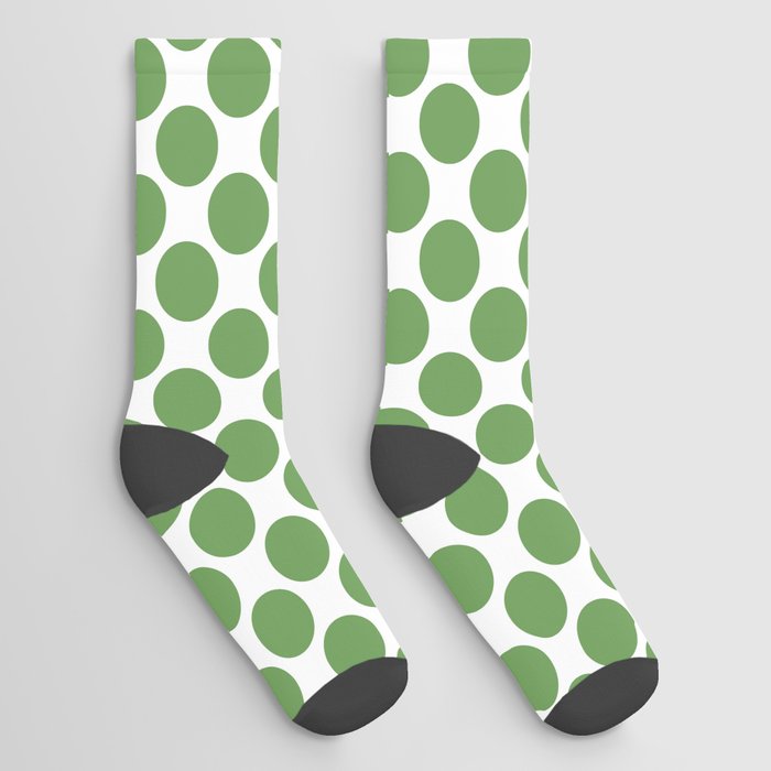 Green and White Uniform Polka Dot Pattern Pairs Coloro 2022 Popular Color Seaweed Green 062-55-25 Socks