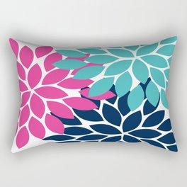 Bold Colorful Hot Pink Turquoise Navy Dahlia Flower Burst Petals Rectangular Pillow