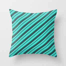 [ Thumbnail: Dark Slate Gray & Turquoise Colored Stripes Pattern Throw Pillow ]