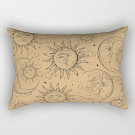 Tan Magic Celestial Sun Moon Stars Rectangular Pillow