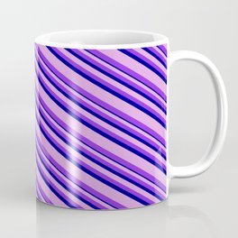 [ Thumbnail: Plum, Purple & Dark Blue Colored Lines Pattern Coffee Mug ]