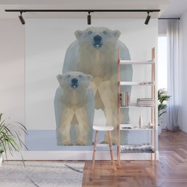 Cute low poly Polar bear with baby Wall Mural