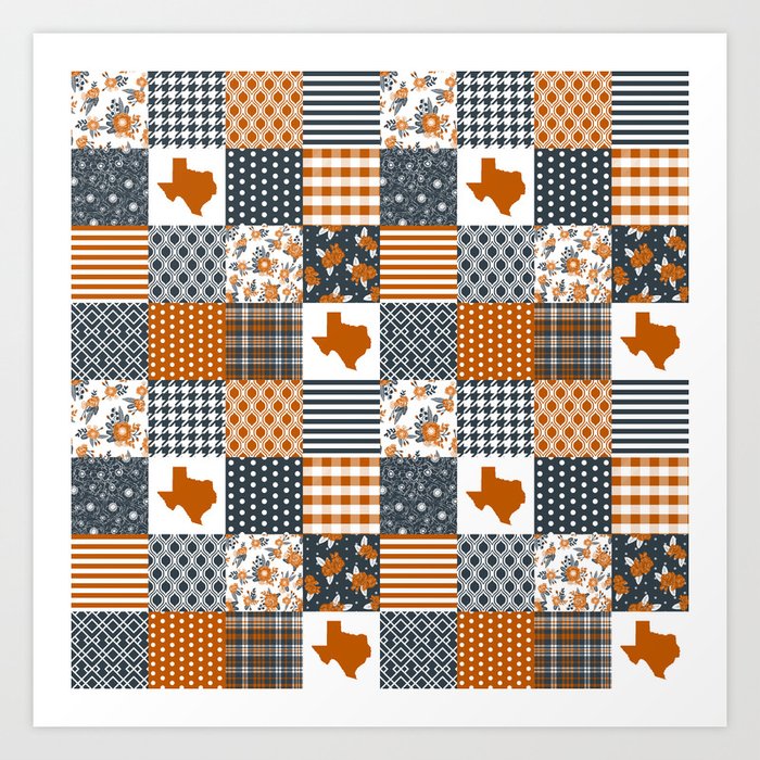 Texas Longhorns University Quilt Pattern Gifts Sports Fan Varsity Football Fan Art Print By Varsity Society6