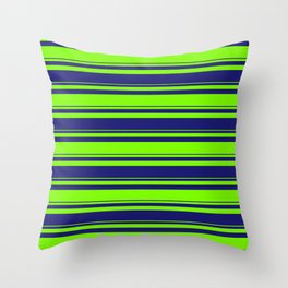 [ Thumbnail: Green and Midnight Blue Colored Lines/Stripes Pattern Throw Pillow ]