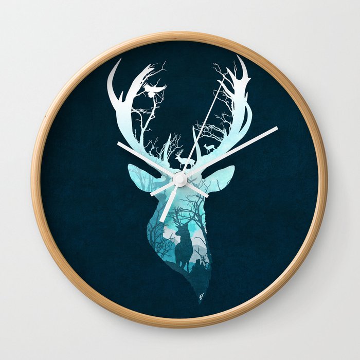 Deer Blue Winter Wall Clock