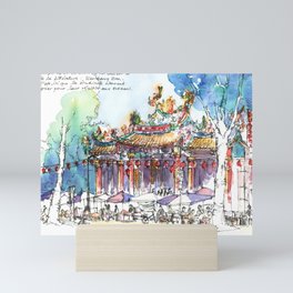 A famous temple and it traditional market in Taipei Mini Art Print
