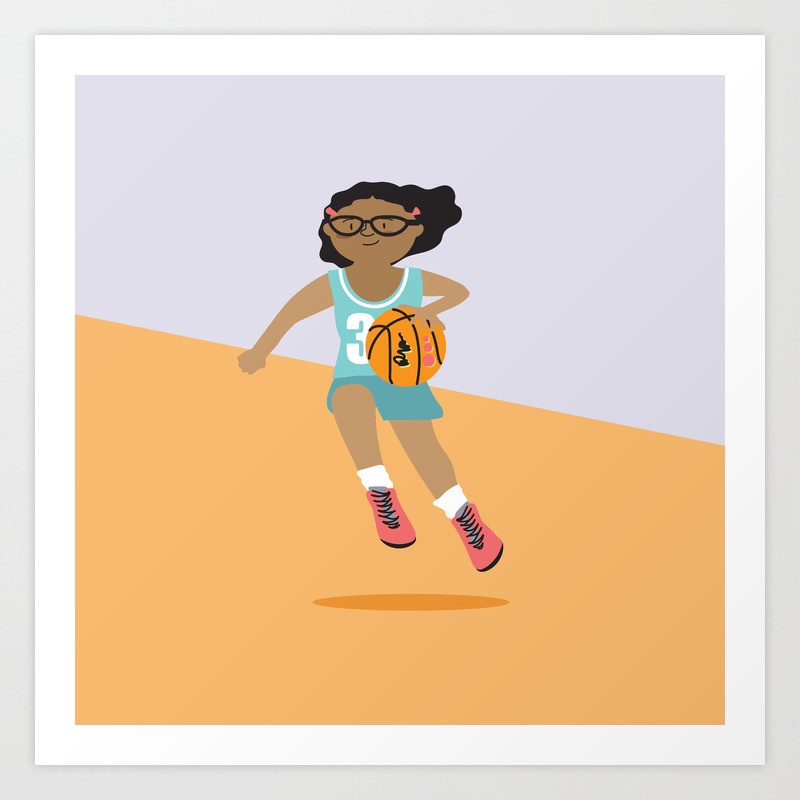 Positively Girly Basketball Girl Black Skin Art Print By