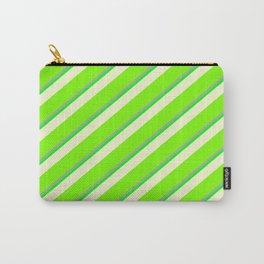 [ Thumbnail: Dark Gray, Lime, Light Yellow & Green Colored Stripes/Lines Pattern Carry-All Pouch ]