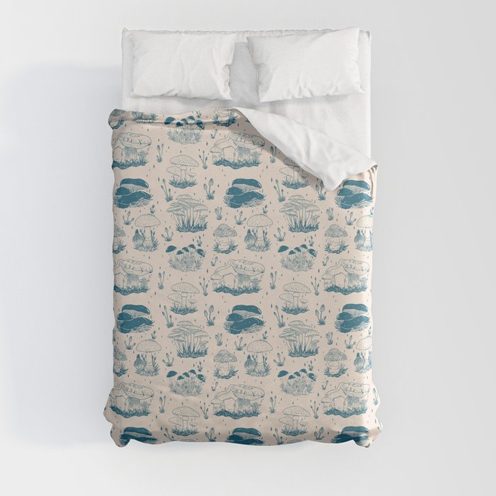 Mushroom Toile in Blue Duvet Cover