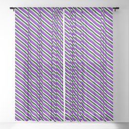[ Thumbnail: Colorful Green, Dark Violet, Indigo, Lavender, and Black Colored Lines/Stripes Pattern Sheer Curtain ]
