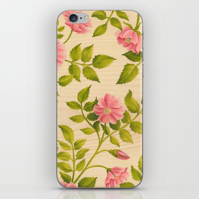 Pink Wild Rose on Wood Panel iPhone Skin