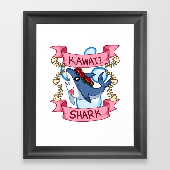 Kawaii Shark Framed Art Print