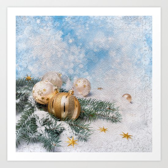 Gold Blue Ornaments Art Print
