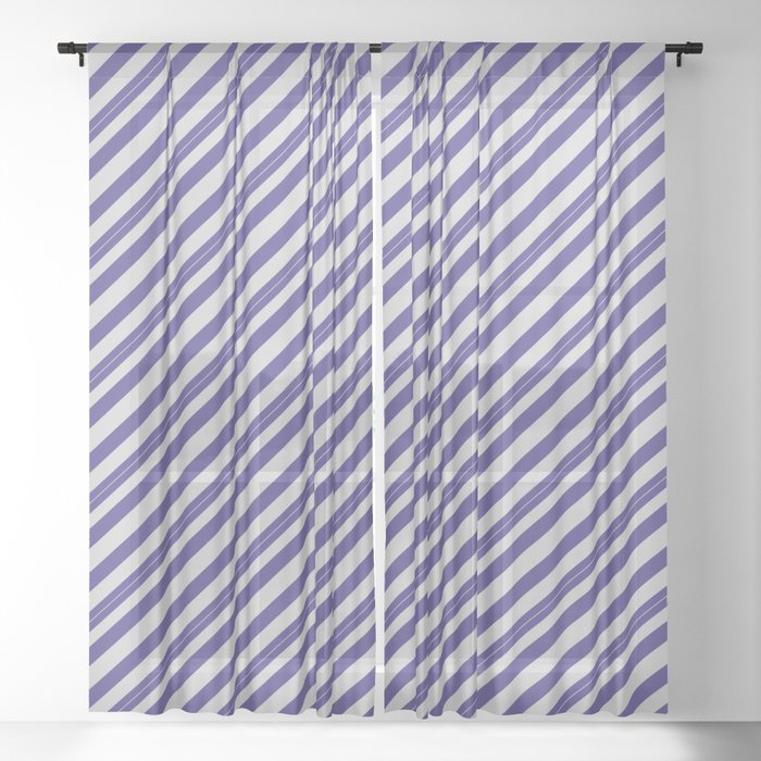 Dark Slate Blue and Light Grey Colored Lined/Striped Pattern Sheer Curtain