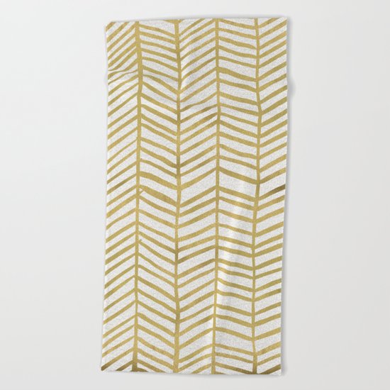 Gold Herringbone Beach Towel