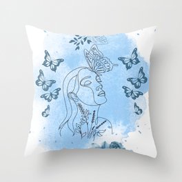 Blue And White Illustration Self Love Throw Pillow