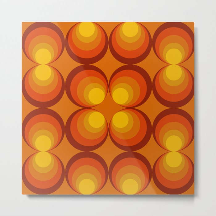 70s Circle Design - Orange Background Metal Print