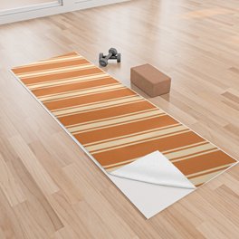 [ Thumbnail: Chocolate & Beige Colored Lined/Striped Pattern Yoga Towel ]