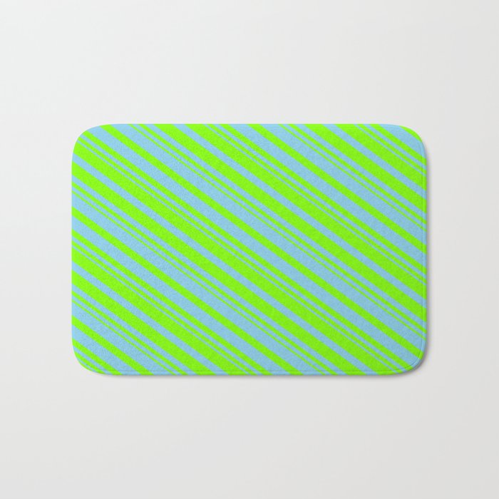 Sky Blue and Chartreuse Colored Pattern of Stripes Bath Mat